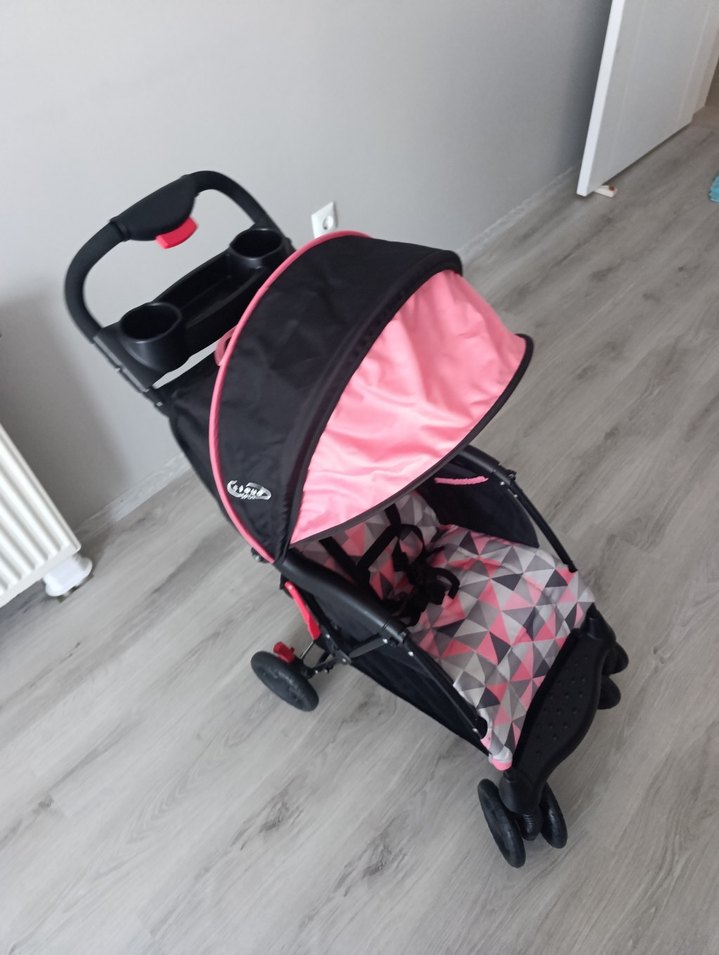 Pembe ve Gri Desenli Bebek Arabası - Görsel 3