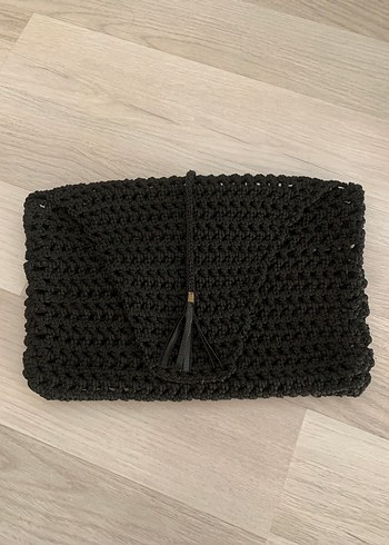 Püsküllü Siyah Örgü Kadın Portföy Çanta