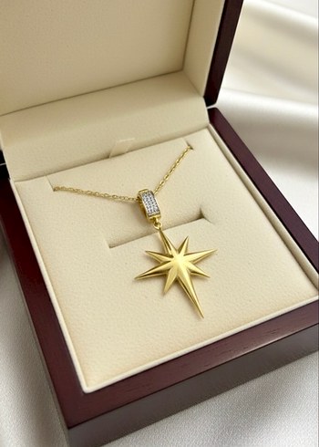 Zincir Detaylı Altın Yıldız Kolye - Görsel 2