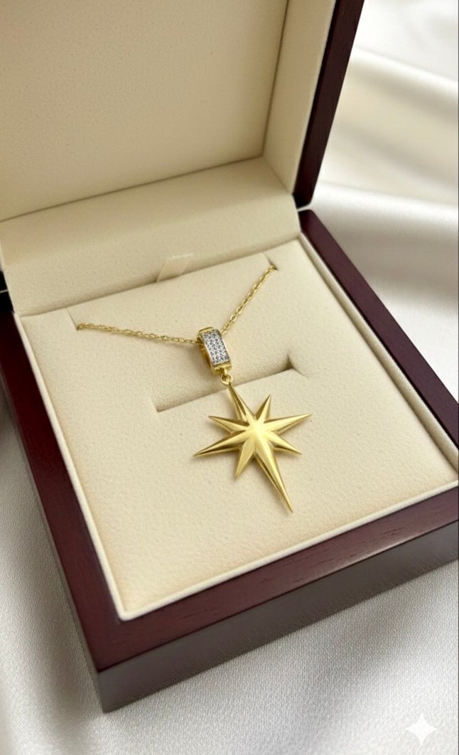 Zincir Detaylı Altın Yıldız Kolye - Görsel 2
