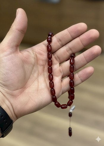 Sıkma Ateş Kehribar Bordo Erkek Tesbih - Görsel 2