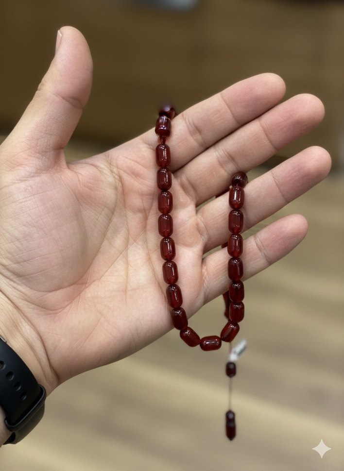 Sıkma Ateş Kehribar Bordo Erkek Tesbih - Görsel 2