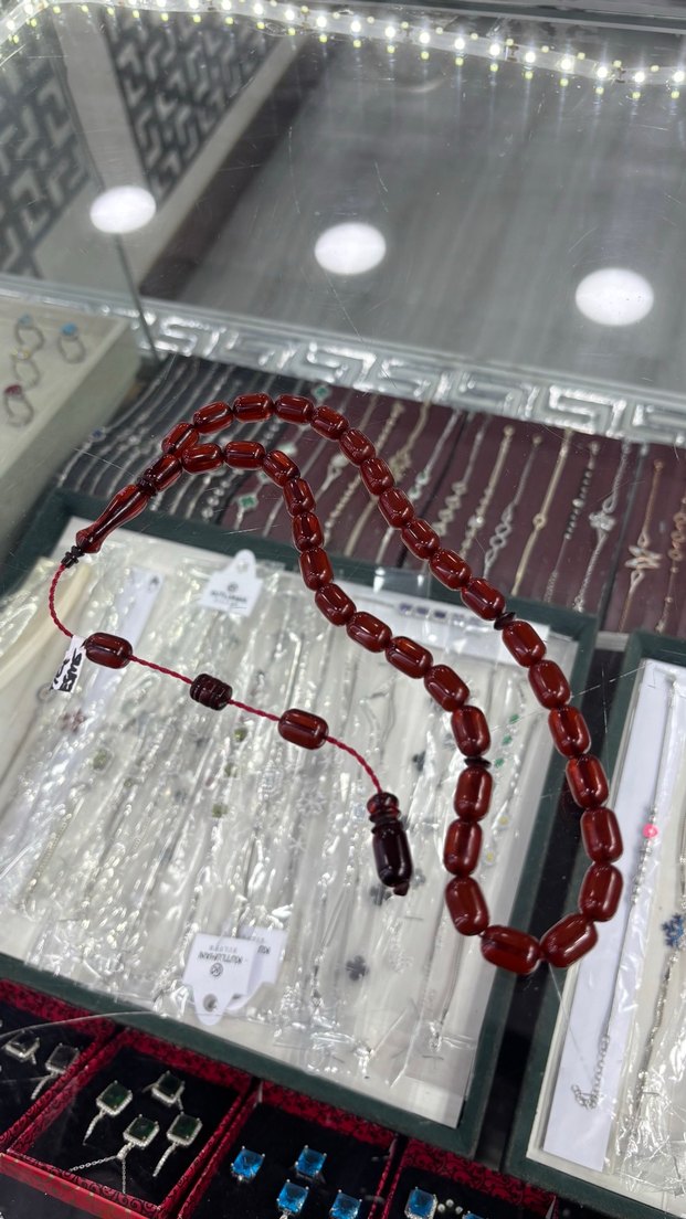 Sıkma Ateş Kehribar Bordo Erkek Tesbih - Görsel 3