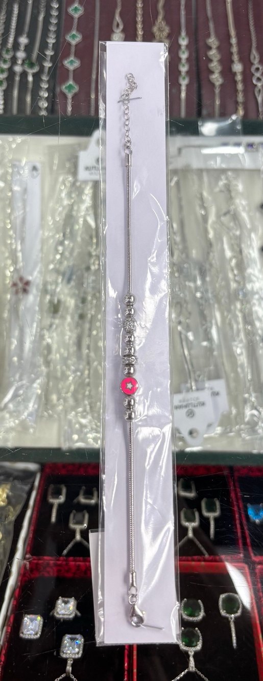 Pembe Boncuklu Kadın Bileklik 925 Ayar Gümüş - Görsel 3