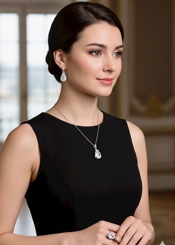 Beyaz Parlak Taşlı Kadın Takı Seti 925 Ayar Gümüş - Görsel 2