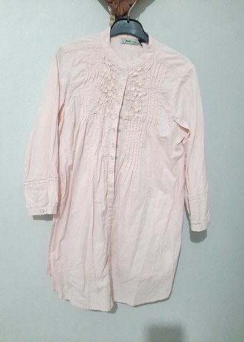 Düğmeli Pudra Pembe Keten Bluz