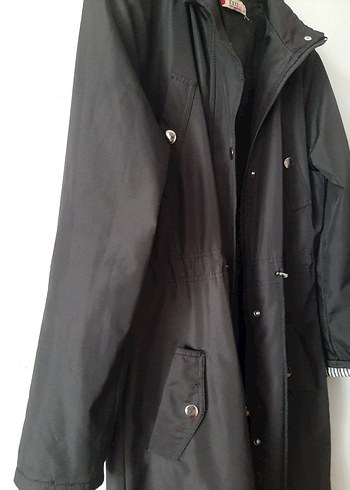 Uzun Siyah Kadın Yağmurluk - Görsel 2