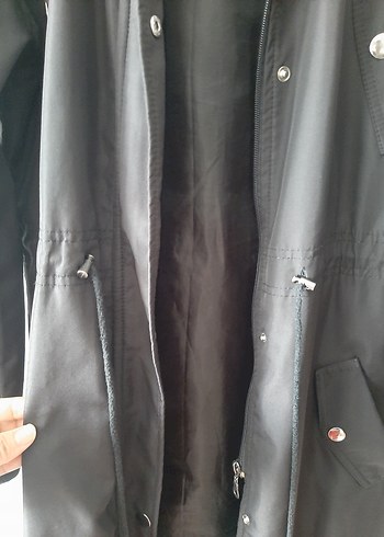 Uzun Siyah Kadın Yağmurluk - Görsel 3