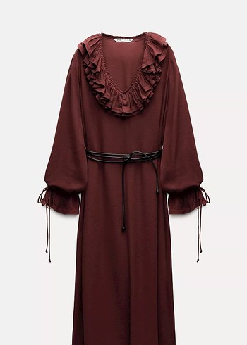 Zara Bordo Bohem Uzun Elbise