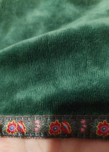 Yeşil Nakışlı Kadın kadife Uzun Elbise - Görsel 5