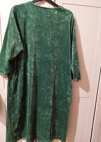 Yeşil Nakışlı Kadın kadife Uzun Elbise - Görsel 3