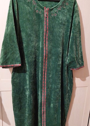 Yeşil Nakışlı Kadın kadife Uzun Elbise - Görsel 2