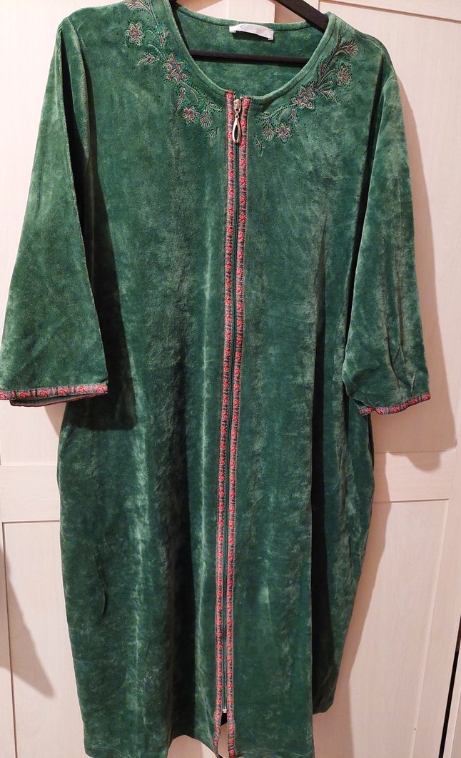 Yeşil Nakışlı Kadın kadife Uzun Elbise - Görsel 2