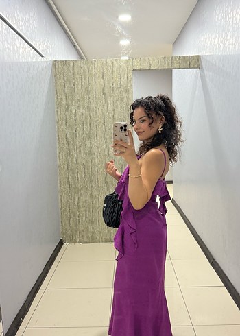 Mor Drapeli Uzun Kadın Elbise - Görsel 2