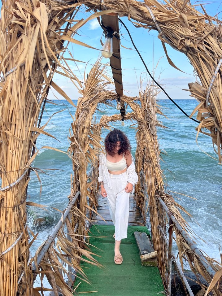 Krem bel detaylı stradivarius keten pantolon - Görsel 2