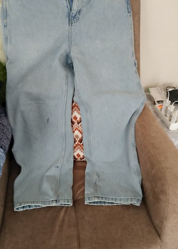 Düğmeli Gri Mavi Loose Fit Kot Pantolon - Görsel 2