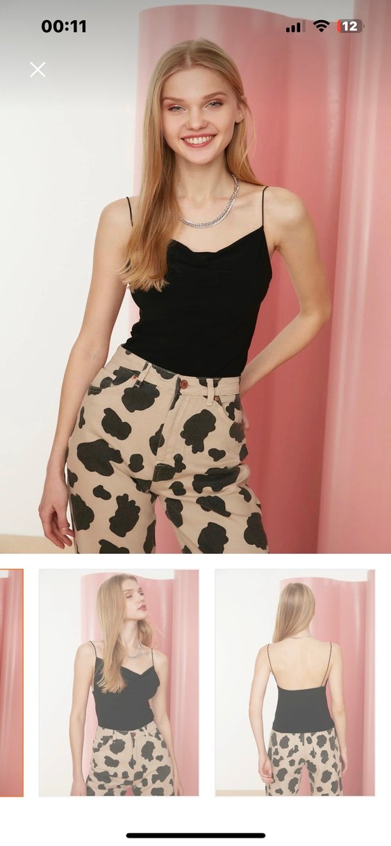 Siyah V Yaka Kolsuz Mini Bluz - Görsel 4