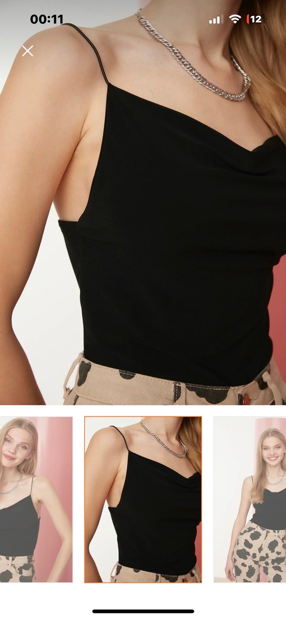 Siyah V Yaka Kolsuz Mini Bluz - Görsel 2