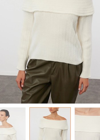 Beyaz Kayık Yaka Kadın Kazak - Görsel 2