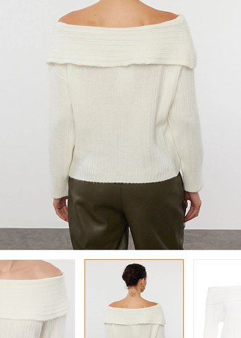 Beyaz Kayık Yaka Kadın Kazak - Görsel 3