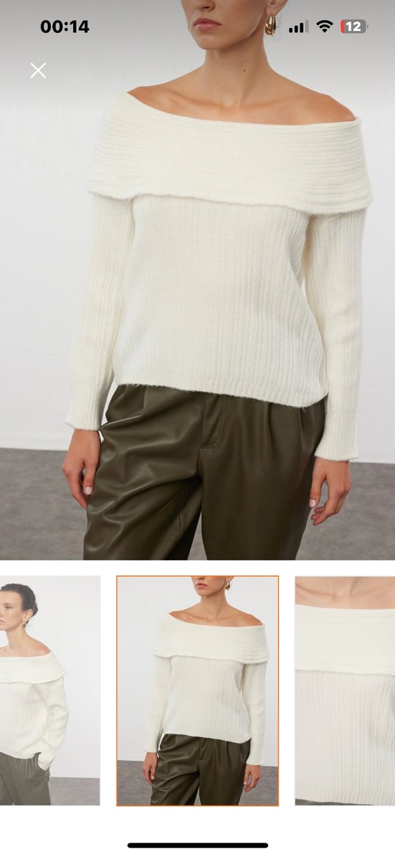 Beyaz Kayık Yaka Kadın Kazak - Görsel 2