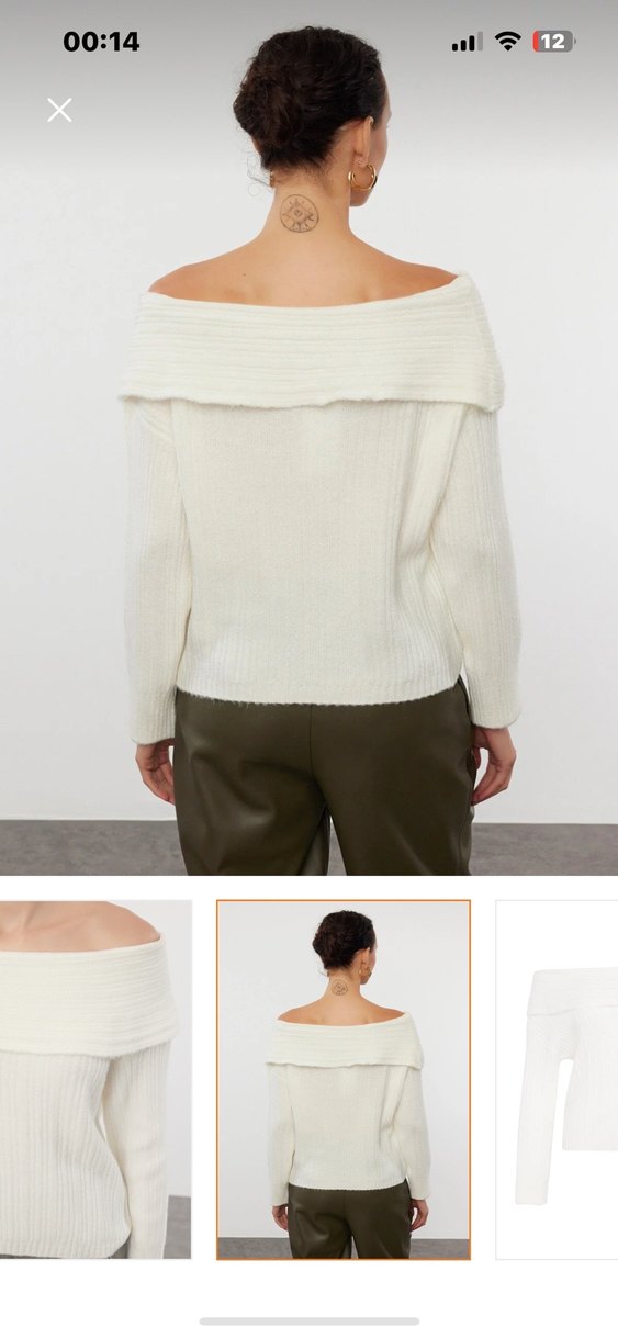 Beyaz Kayık Yaka Kadın Kazak - Görsel 3