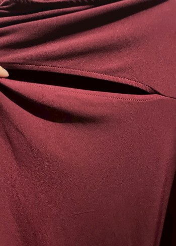 Bordo Drapeli Uzun Kollu Uzun Elbise - Görsel 8