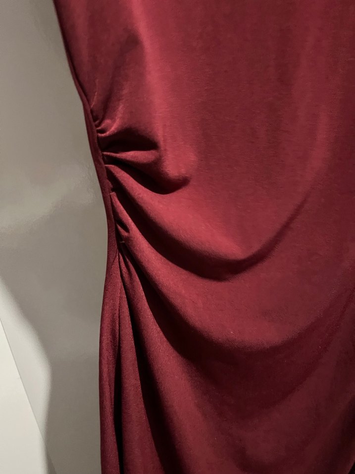 Bordo Drapeli Uzun Kollu Uzun Elbise - Görsel 5