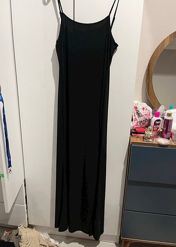 Siyah Uzun Askılı Salaş Elbise - Görsel 2