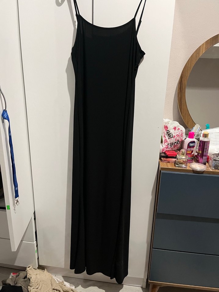 Siyah Uzun Askılı Salaş Elbise - Görsel 2