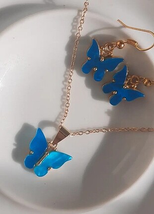 Blue Mariposa Set kolye küpe bileklik
