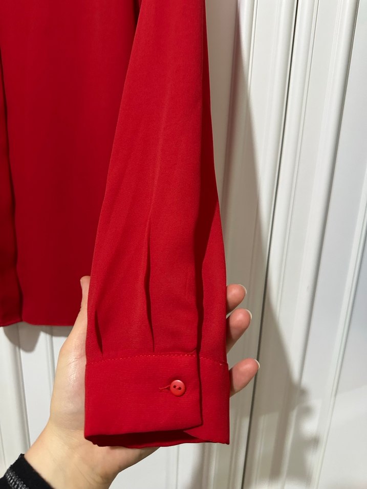 Kırmızı Uzun Kollu Nakışlı Kadın Gömlek - Görsel 2