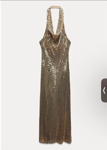 Parlak Altın Yılan Desenli Uzun Drapeli Elbise - Görsel 3