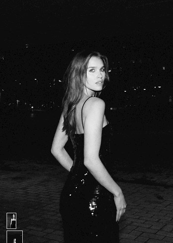 Siyah Pul Detaylı Uzun Straplez Elbise - Görsel 4