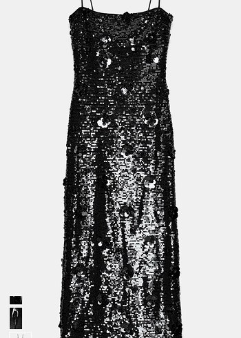 Siyah Pul Detaylı Uzun Straplez Elbise - Görsel 5