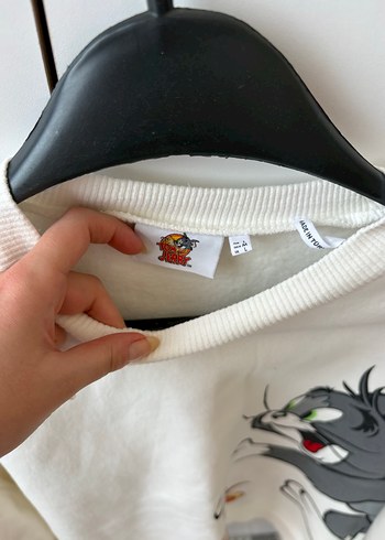Beyaz Pamuklu Tom ve Jerry Baskılı Sweatshirt - Görsel 3