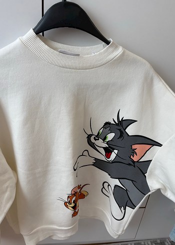 Beyaz Pamuklu Tom ve Jerry Baskılı Sweatshirt - Görsel 2