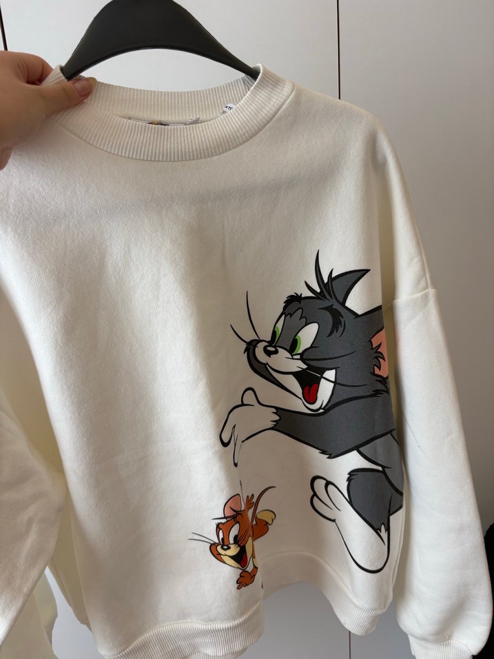 Beyaz Pamuklu Tom ve Jerry Baskılı Sweatshirt - Görsel 4