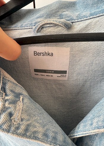 BERSHKA Mavi Kadın Kot Ceket - Görsel 5
