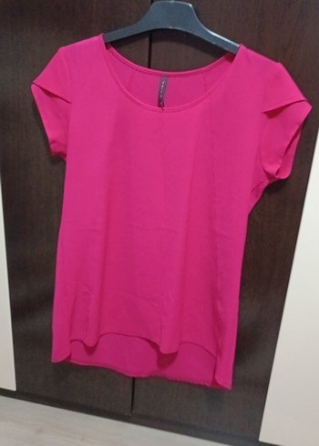 Pembe Kısa Kollu Basic Kadın Bluz
