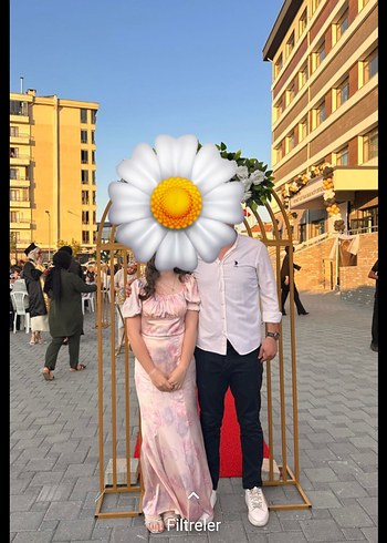 Pembe Straplez Çiçek Desenli Uzun Abiye