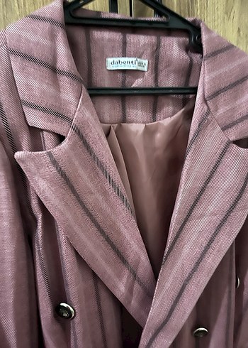 Uzun Kadın Blazer Çeket Mor ve Siyah Çizgili - Görsel 3