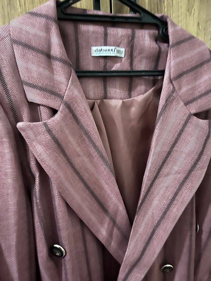 Uzun Kadın Blazer Çeket Mor ve Siyah Çizgili - Görsel 3