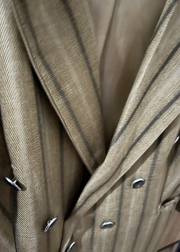 Bej Çizgili Uzun Kadın Blazer Ceket - Görsel 2