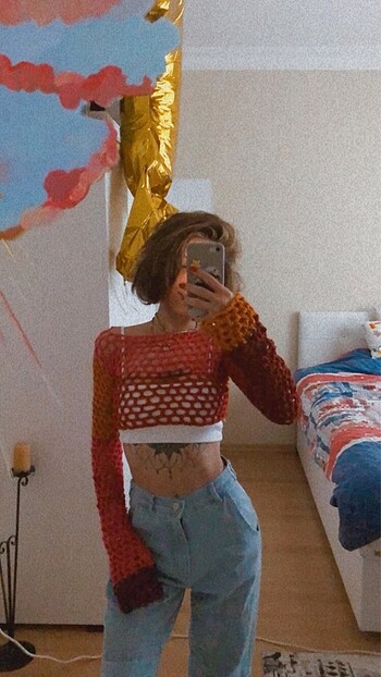 s Beden Tığ işi örme file crop top