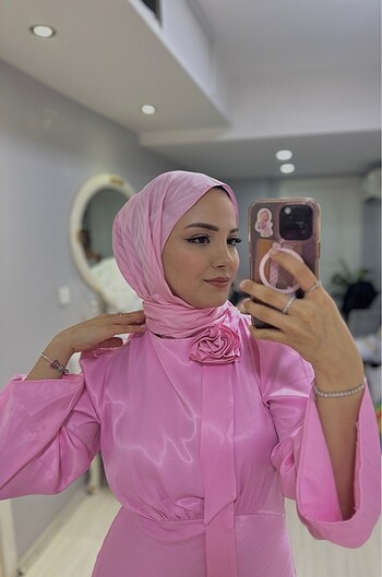 Pembe abiye elbise tesettür