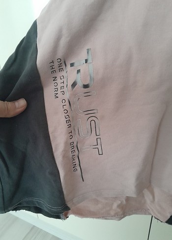 gri pudra salaş kapşonlu tişört - Görsel 2