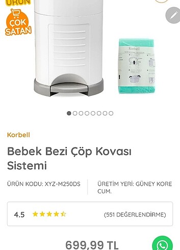 Korbell bebek bezi çöp kovası 