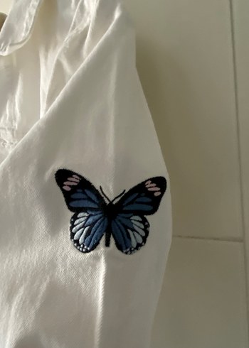 Nakışlı Beyaz kız çocuk Denim Ceket - Görsel 4