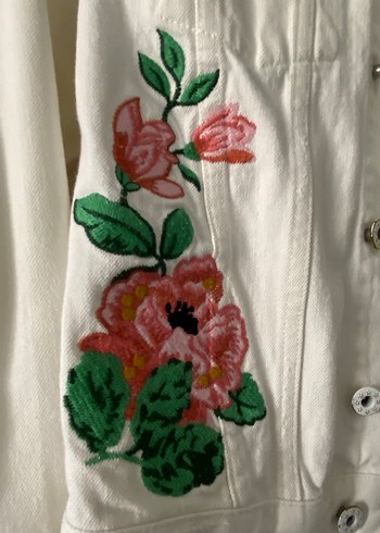 Nakışlı Beyaz kız çocuk Denim Ceket - Görsel 2